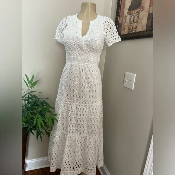 ANTHROPOLOGIE The Somerset Collection Eyelet Edition Maxi Dress White Size XXS - Picture 7 of 15